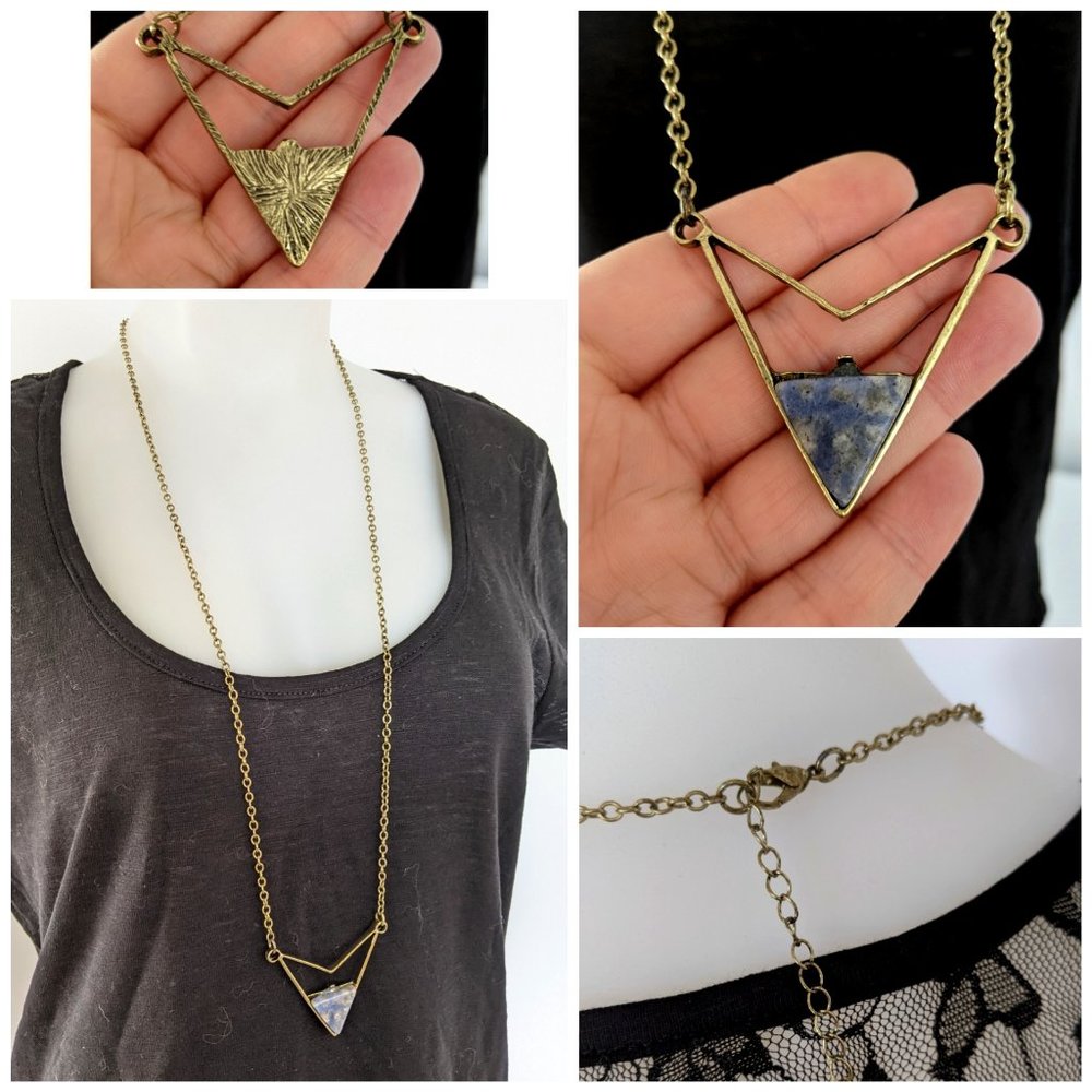 NWOT Metallic Antic Gold Necklace With Blue Stone